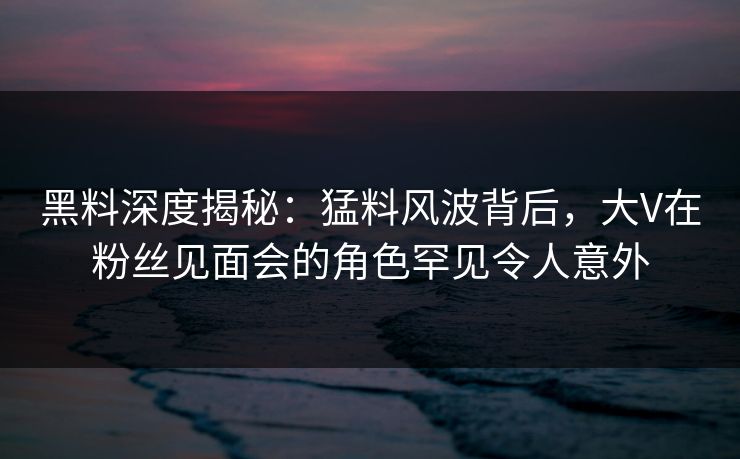 黑料深度揭秘：猛料风波背后，大V在粉丝见面会的角色罕见令人意外