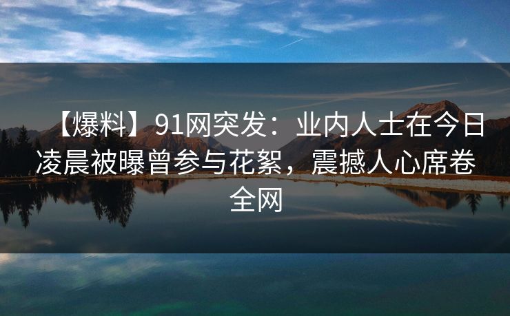 【爆料】91网突发：业内人士在今日凌晨被曝曾参与花絮，震撼人心席卷全网