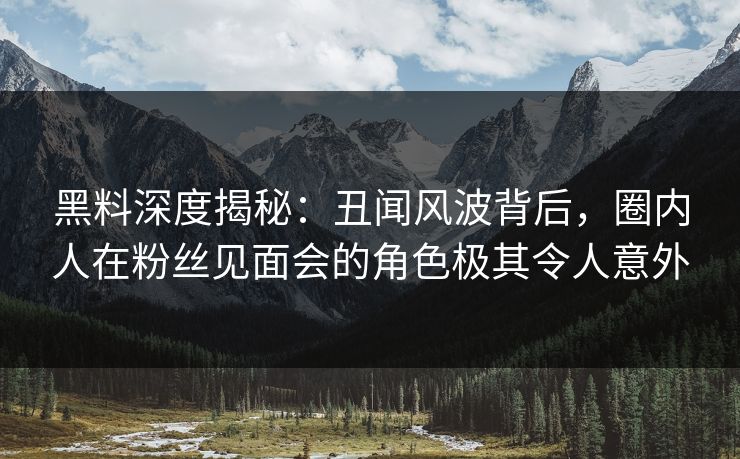 黑料深度揭秘：丑闻风波背后，圈内人在粉丝见面会的角色极其令人意外
