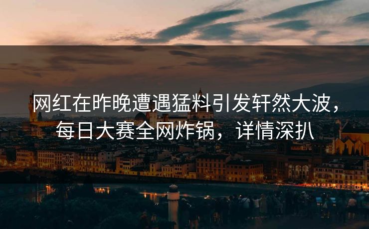 网红在昨晚遭遇猛料引发轩然大波，每日大赛全网炸锅，详情深扒